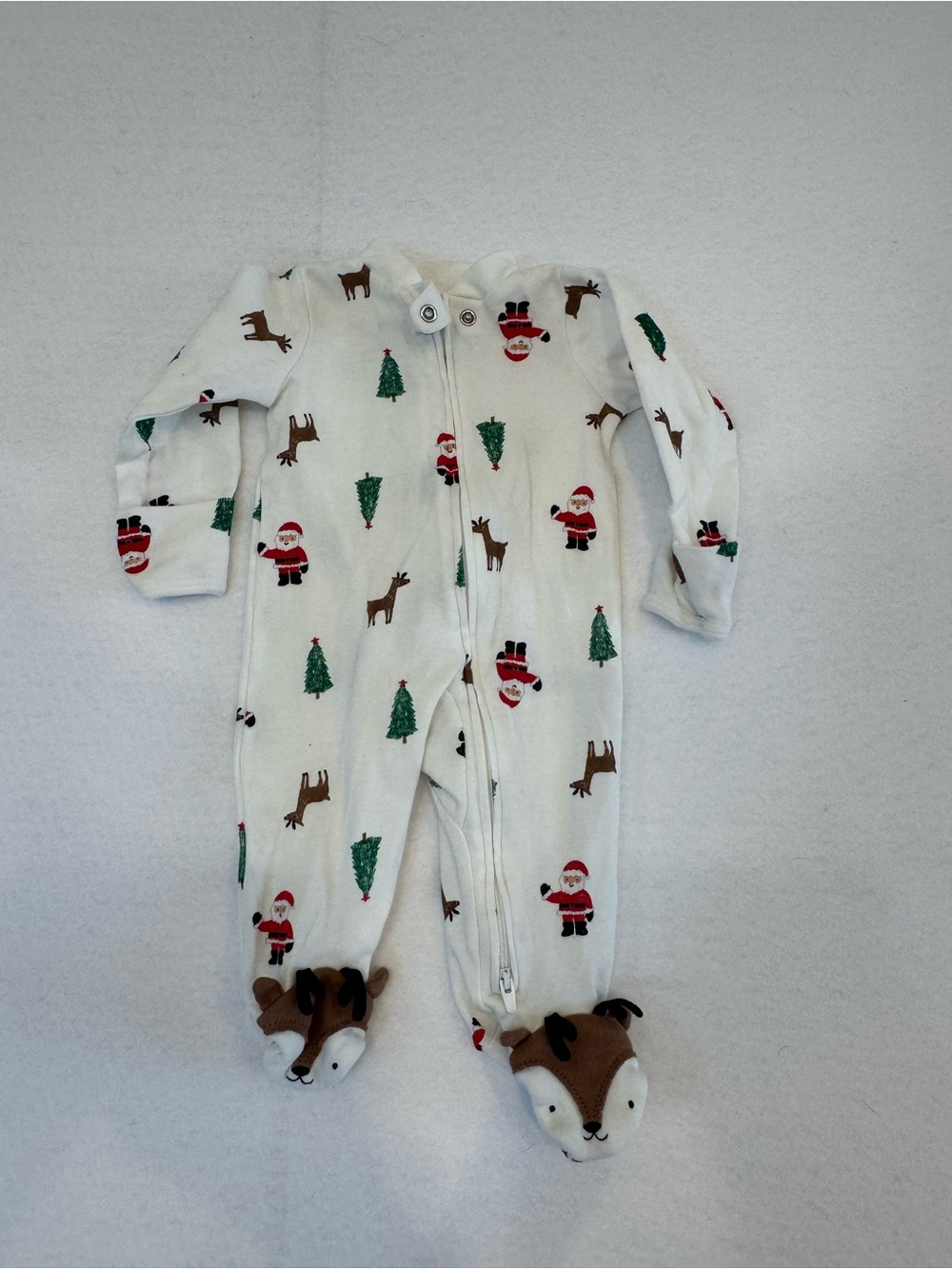 Carters  White Holiday Fleece One-Piece Pajamas with Reindeer Feet